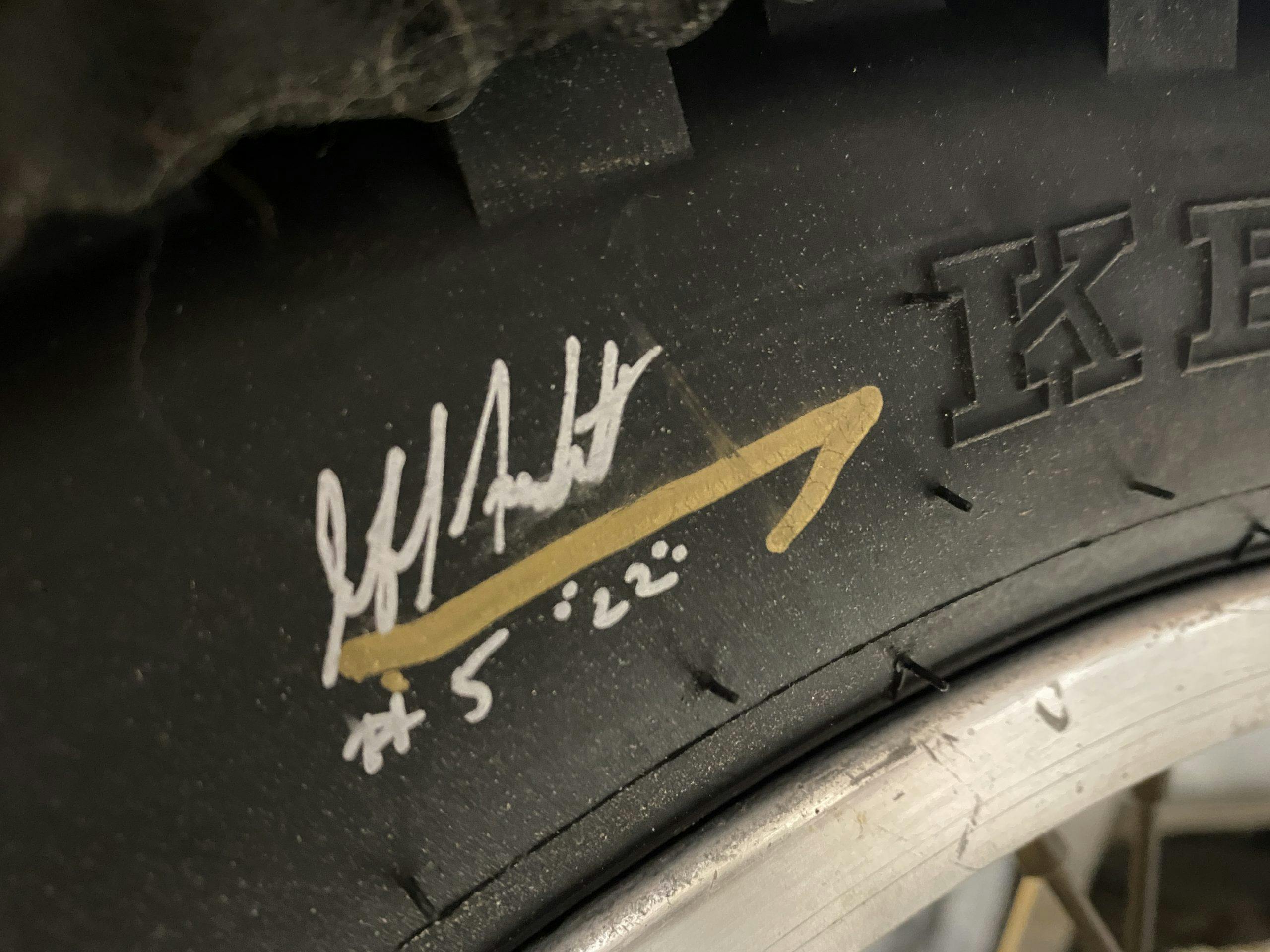 Jeff Fredette signature on ice tire