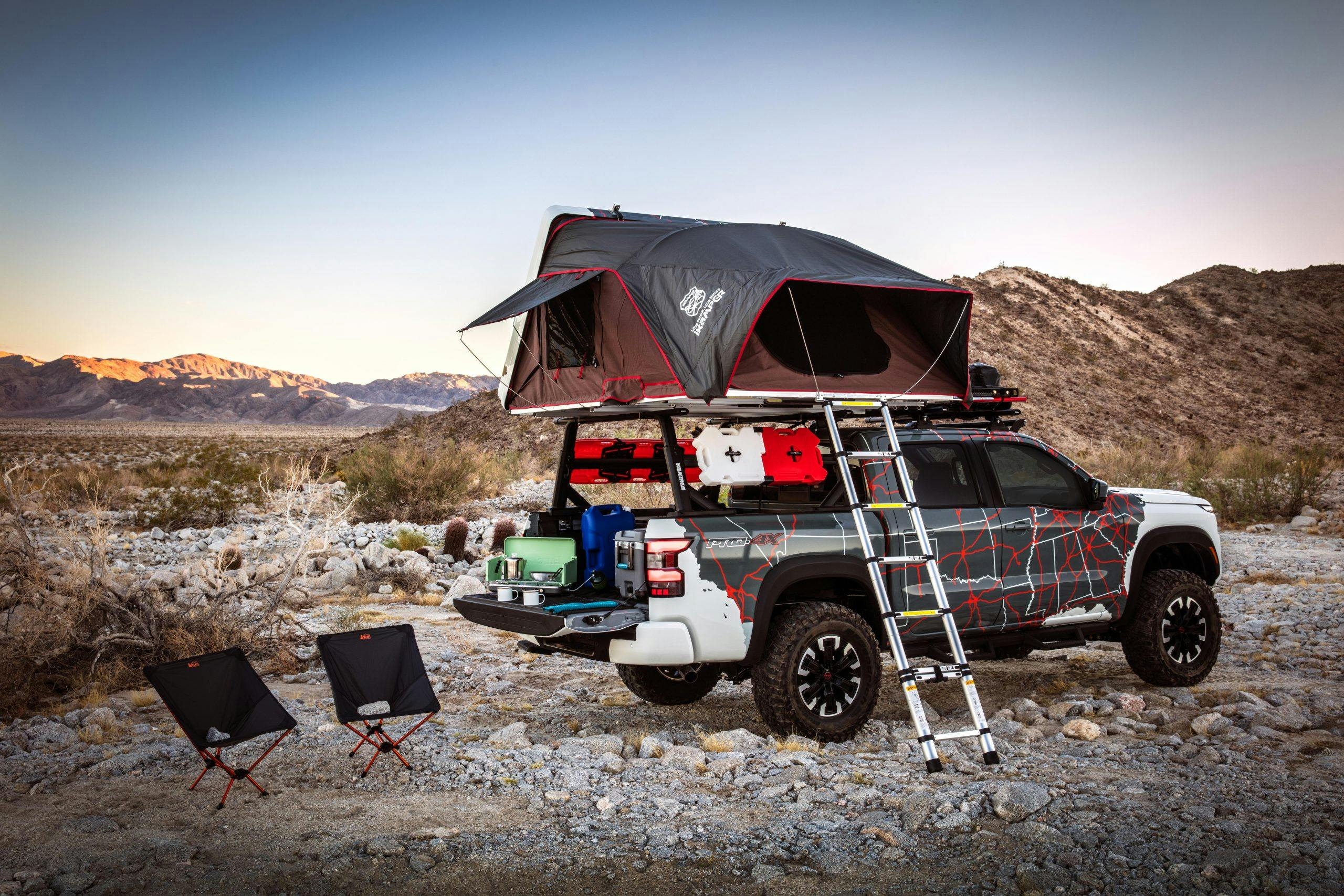 Nissan Frontier Project Adventure Concept tent deployed rear three quarter