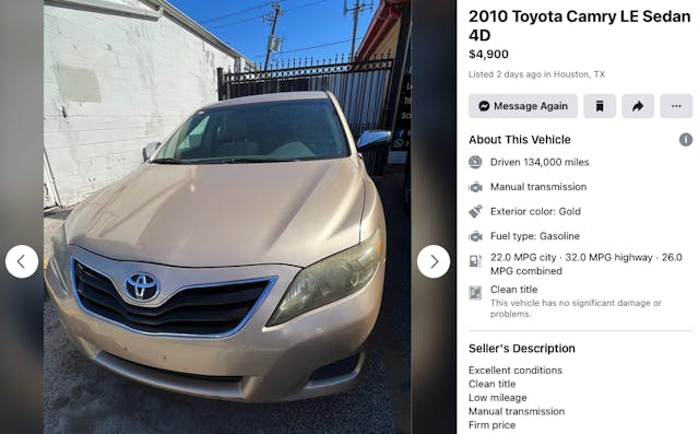 2010 Toyota Camry Beige Manual Transmission