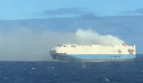 burning cargo ship porsche fire bentley audi