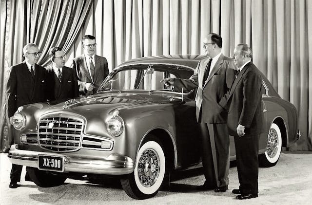 Plymouth XX 500 concept car at 1951 Chicago Auto Show with officials