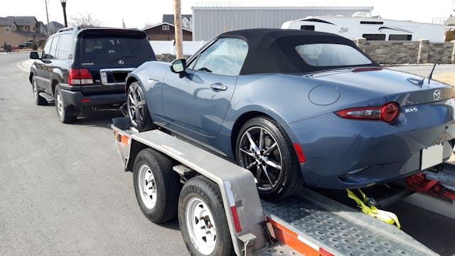 josh arakes new nd miata on trailer