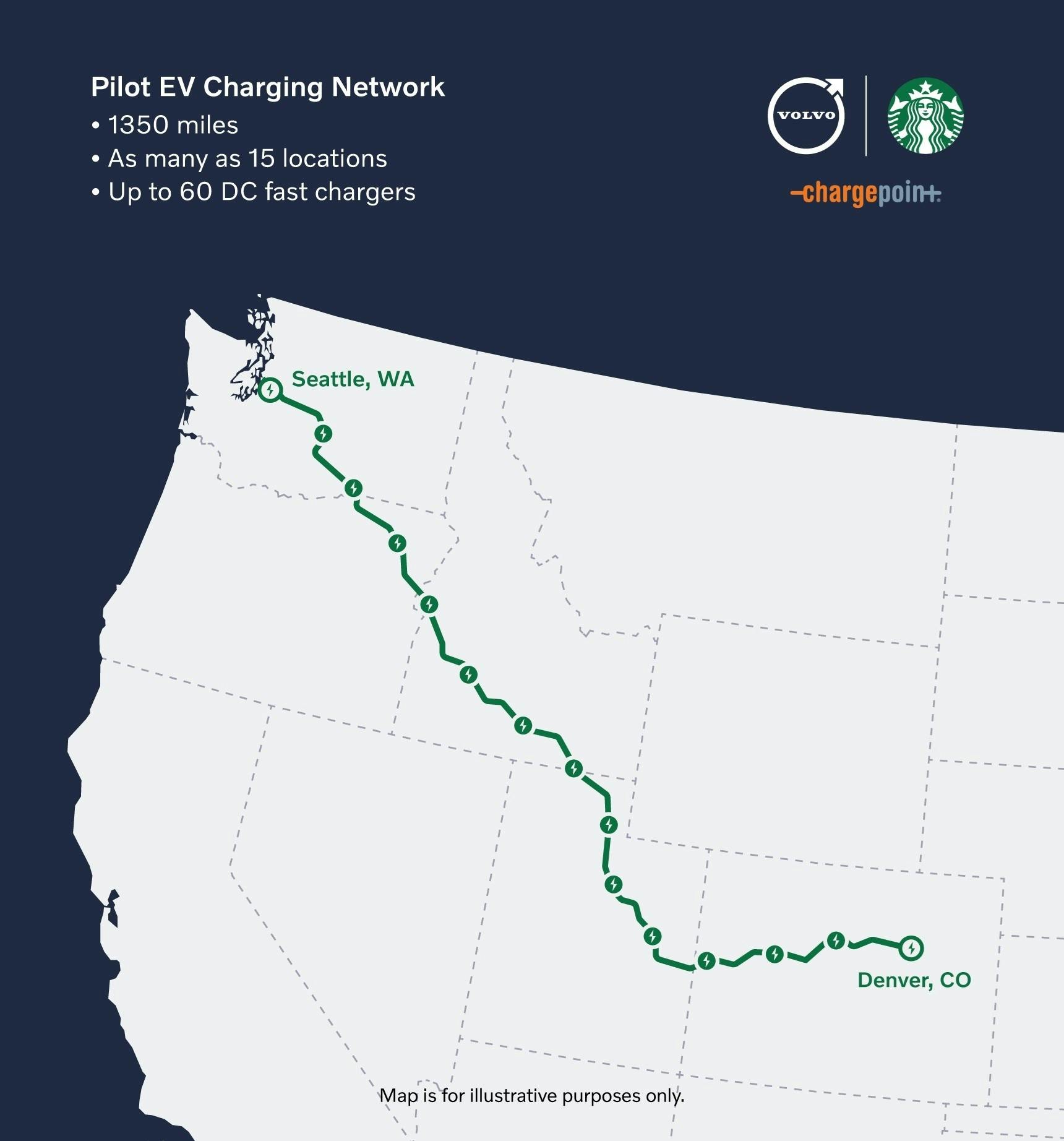 Volvo/Starbucks Charging stations route map