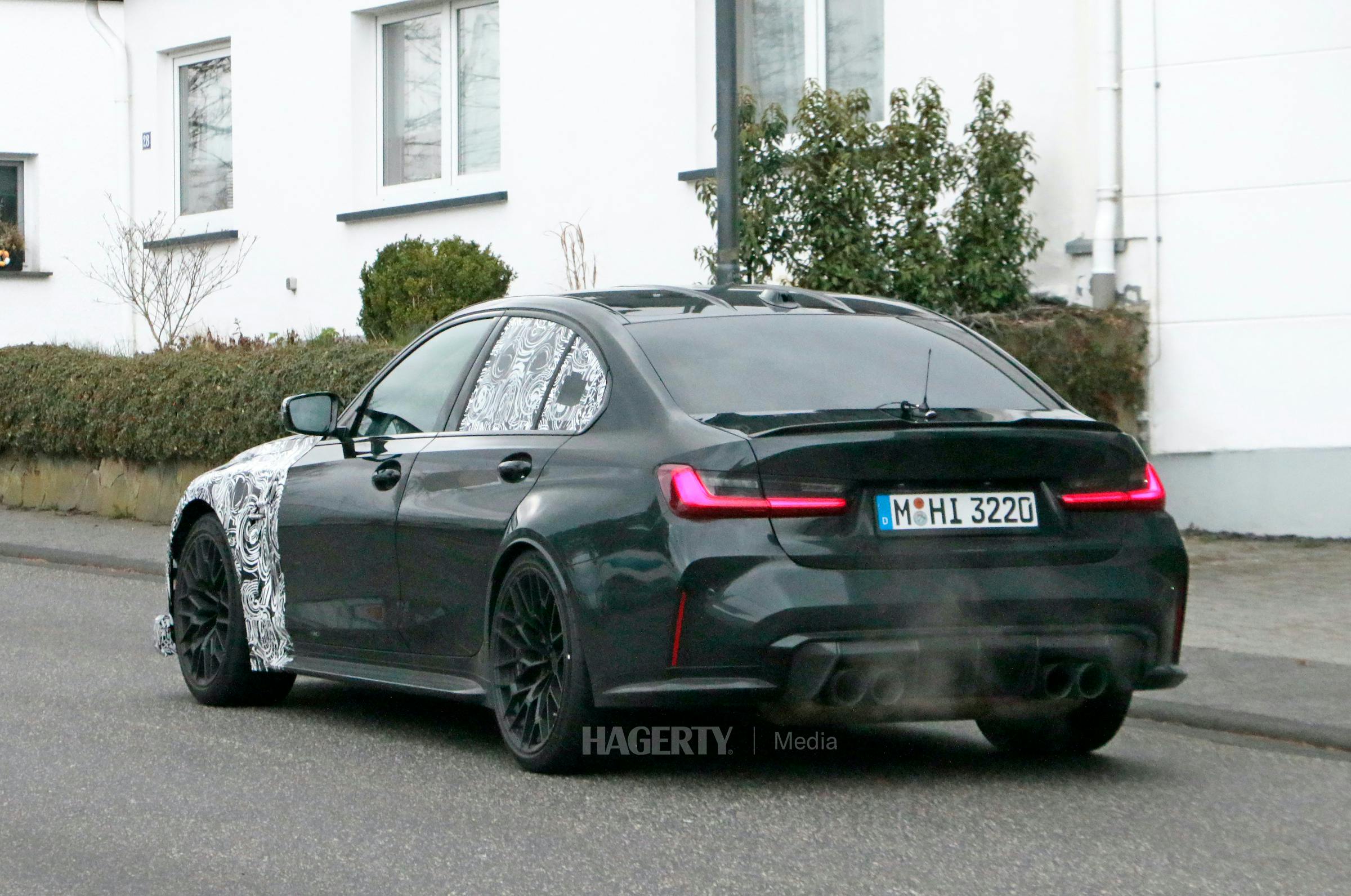 BMW M3 CS spied rear three-quarter