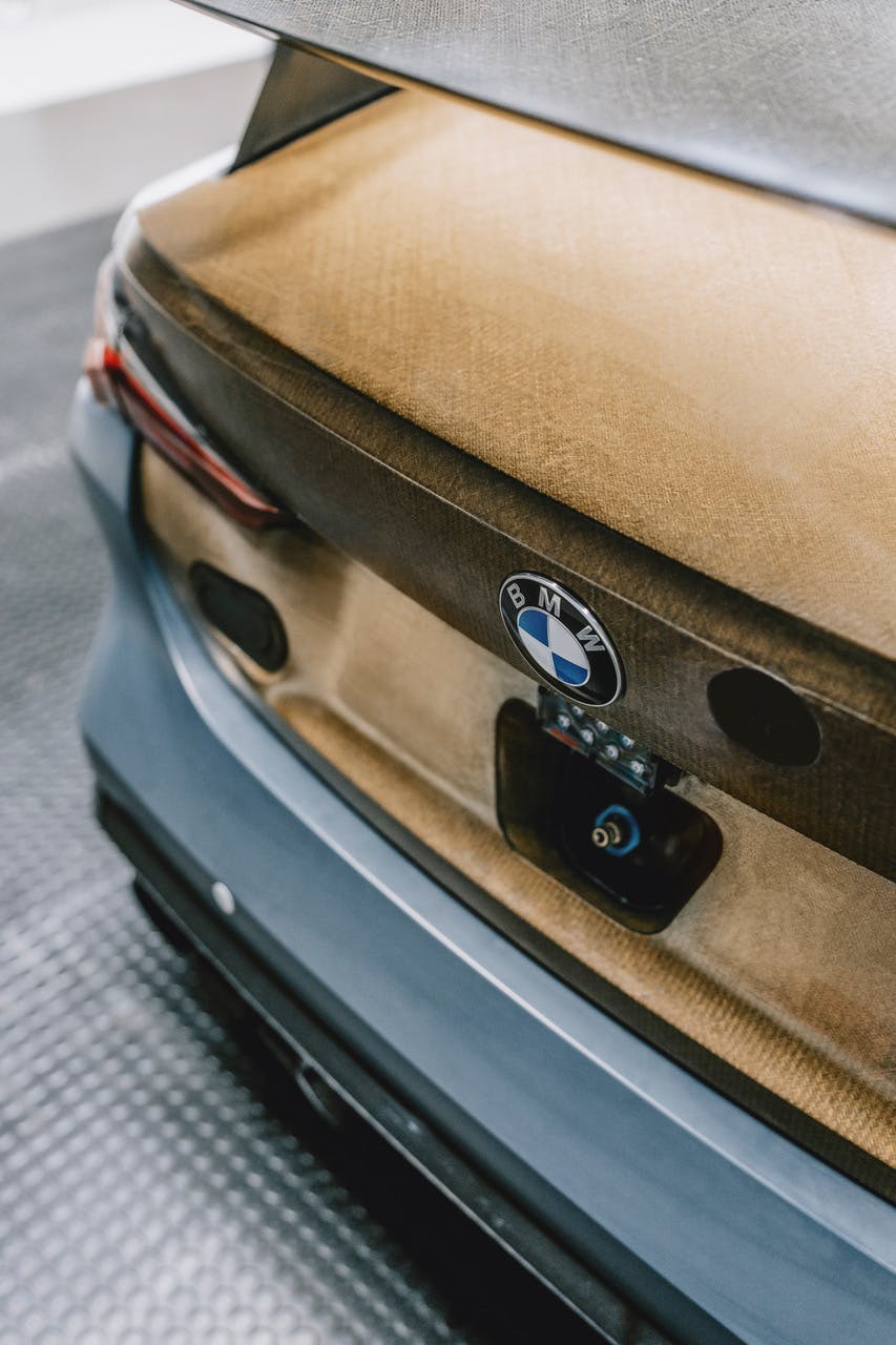 BMW M4 GT4 race car with flax-fiber trunk
