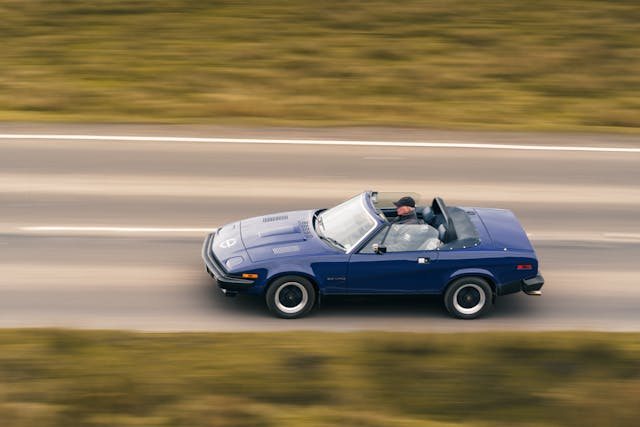 Triumph TR7 high angle driving action