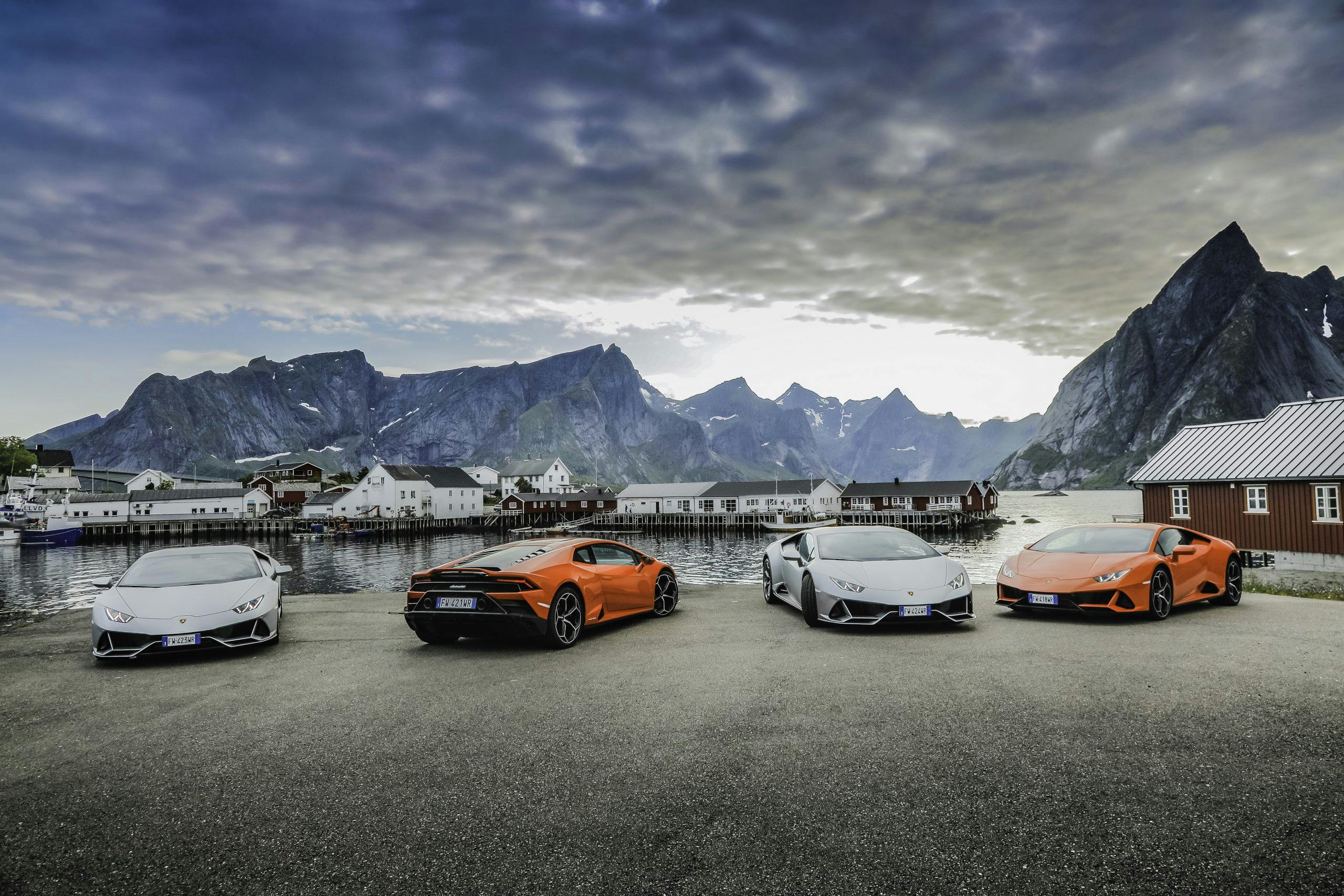 Lamborghini Huracán EVO Group shot orange and silver