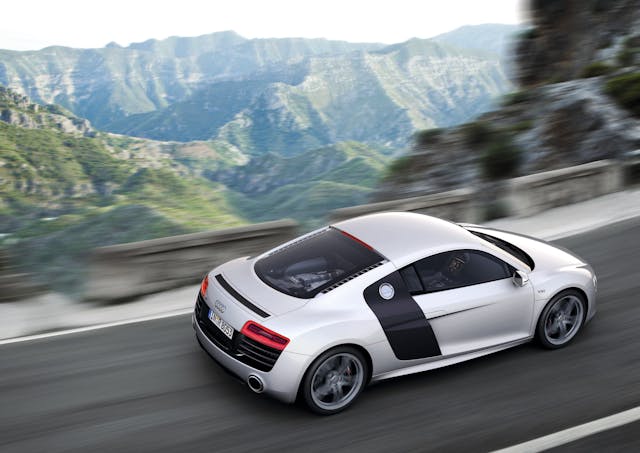 Audi R8 V10 high angle dynamic driving action