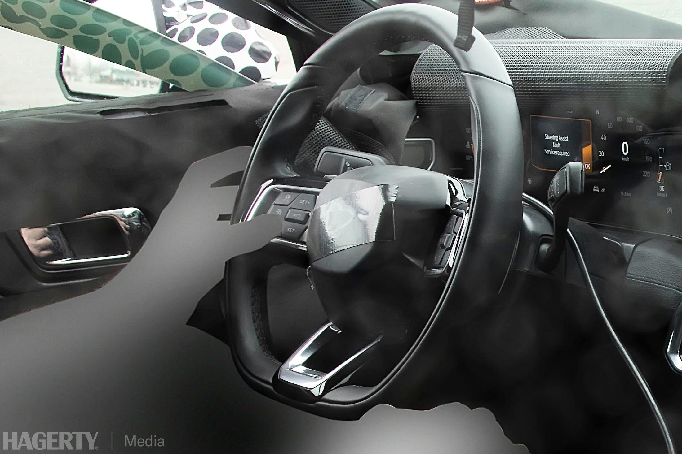 Mustang interior spy shot steering wheel close