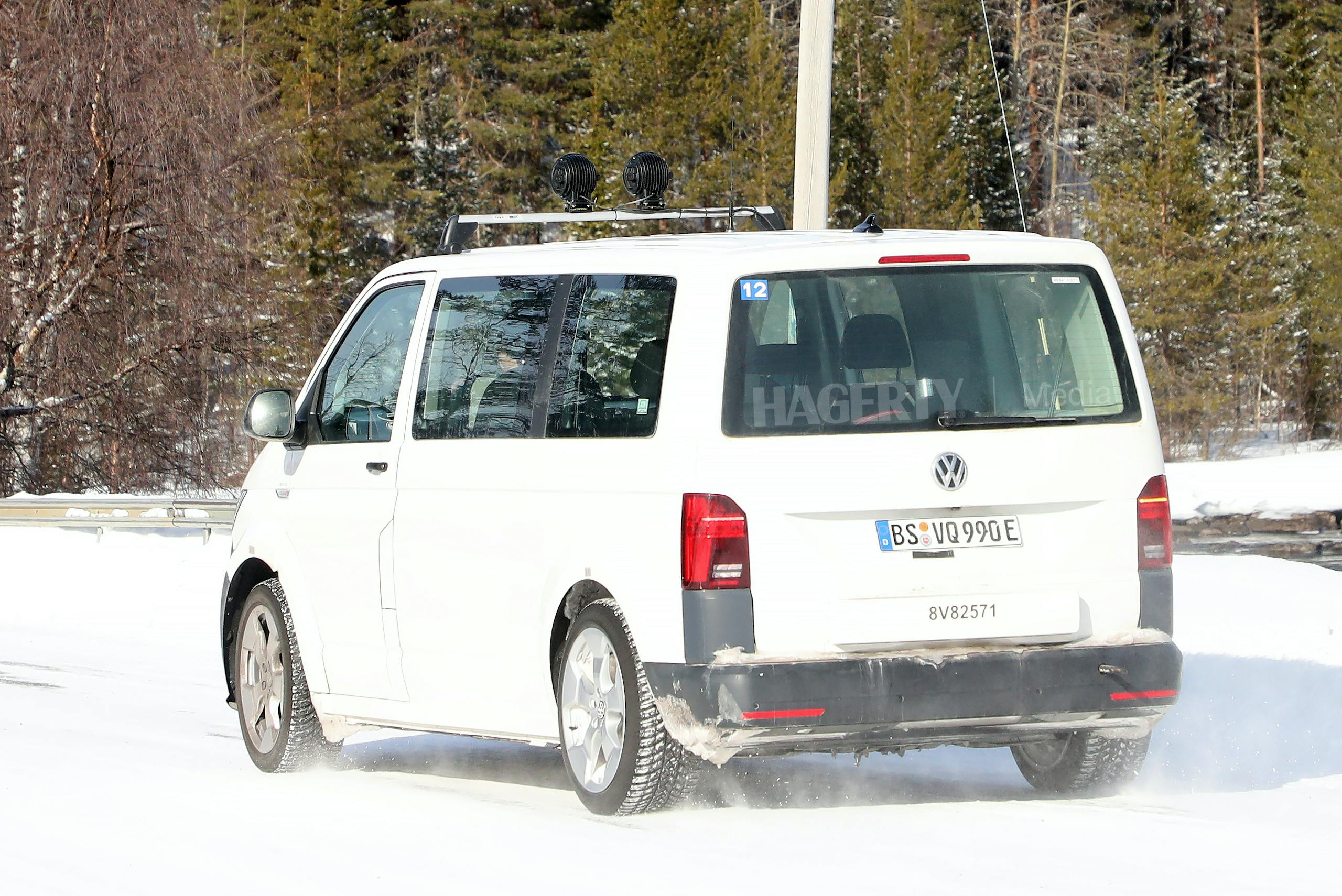 VW ID.Buzz LWB mule rear three-quarter spied