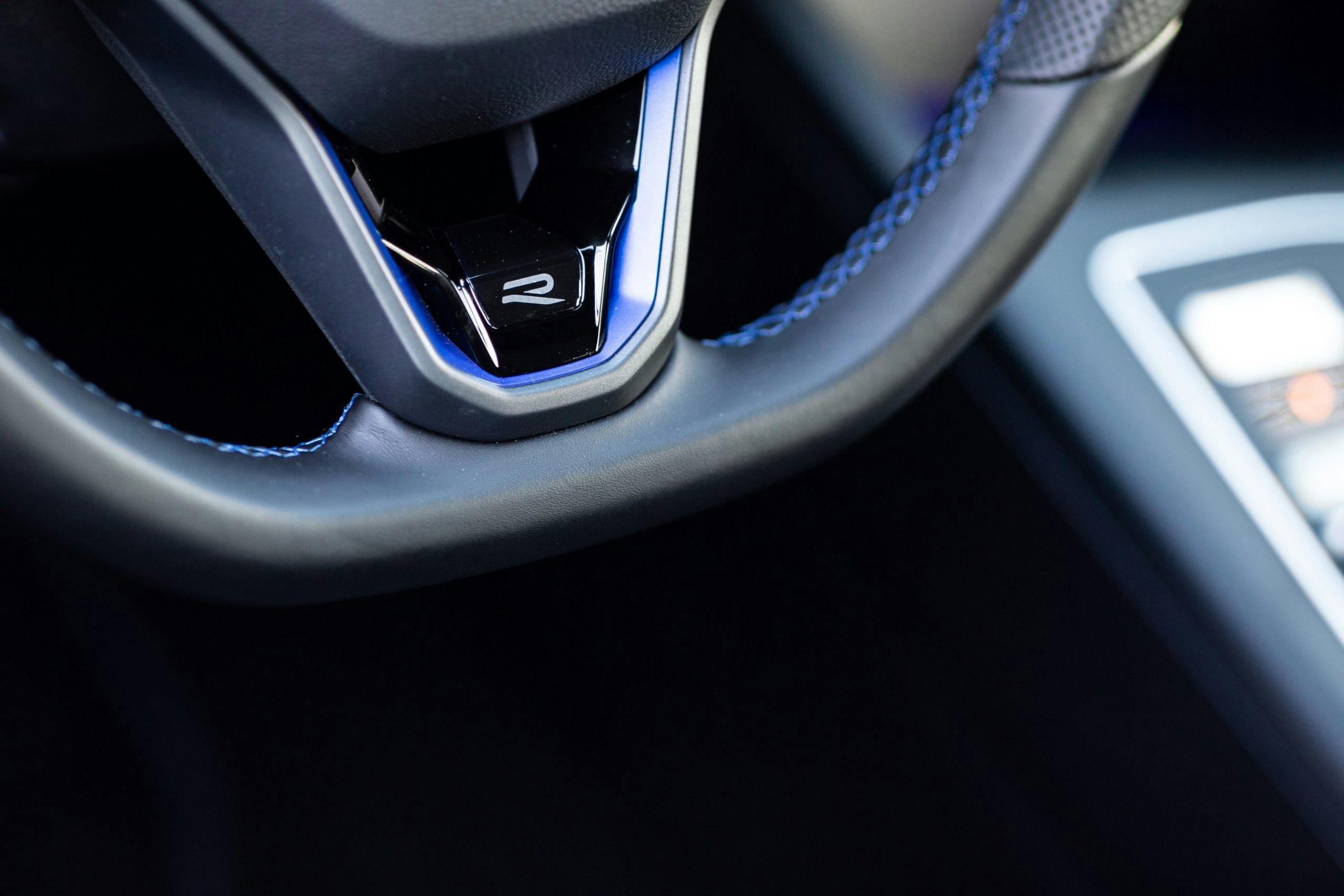 VW Golf R interior steering wheel detail