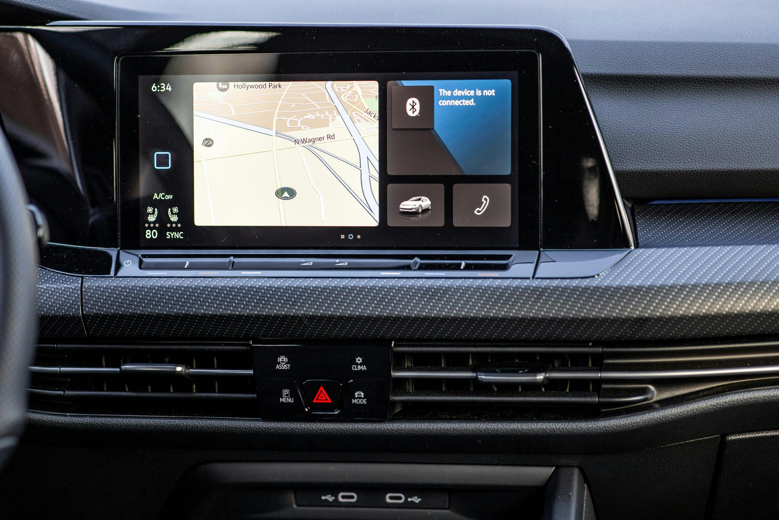 VW Golf R infotainment screen navigation closeup