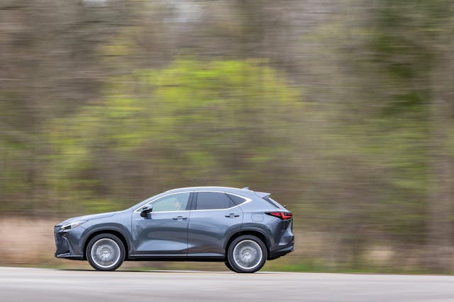 2022 Lexus NX 350 side view driving action wide