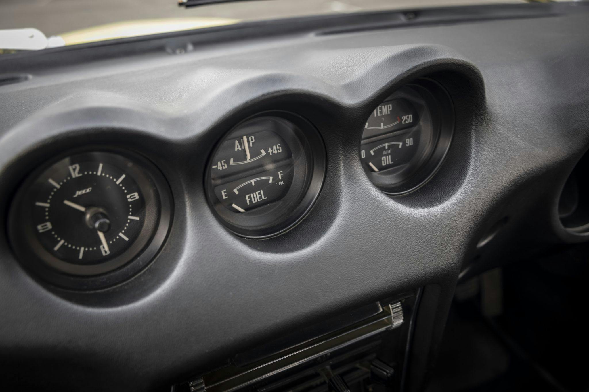 Datsun 240Z interior dash gauges closeup