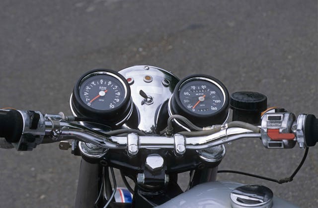 Triumph Silver Jubilee Bonneville controls gauges