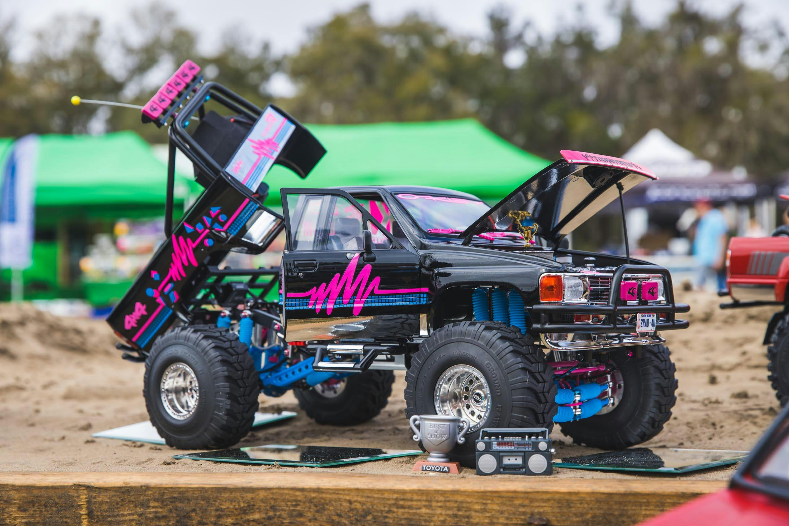 Scale RC Crawlers Too Rad Toyota pickup staged in judging area