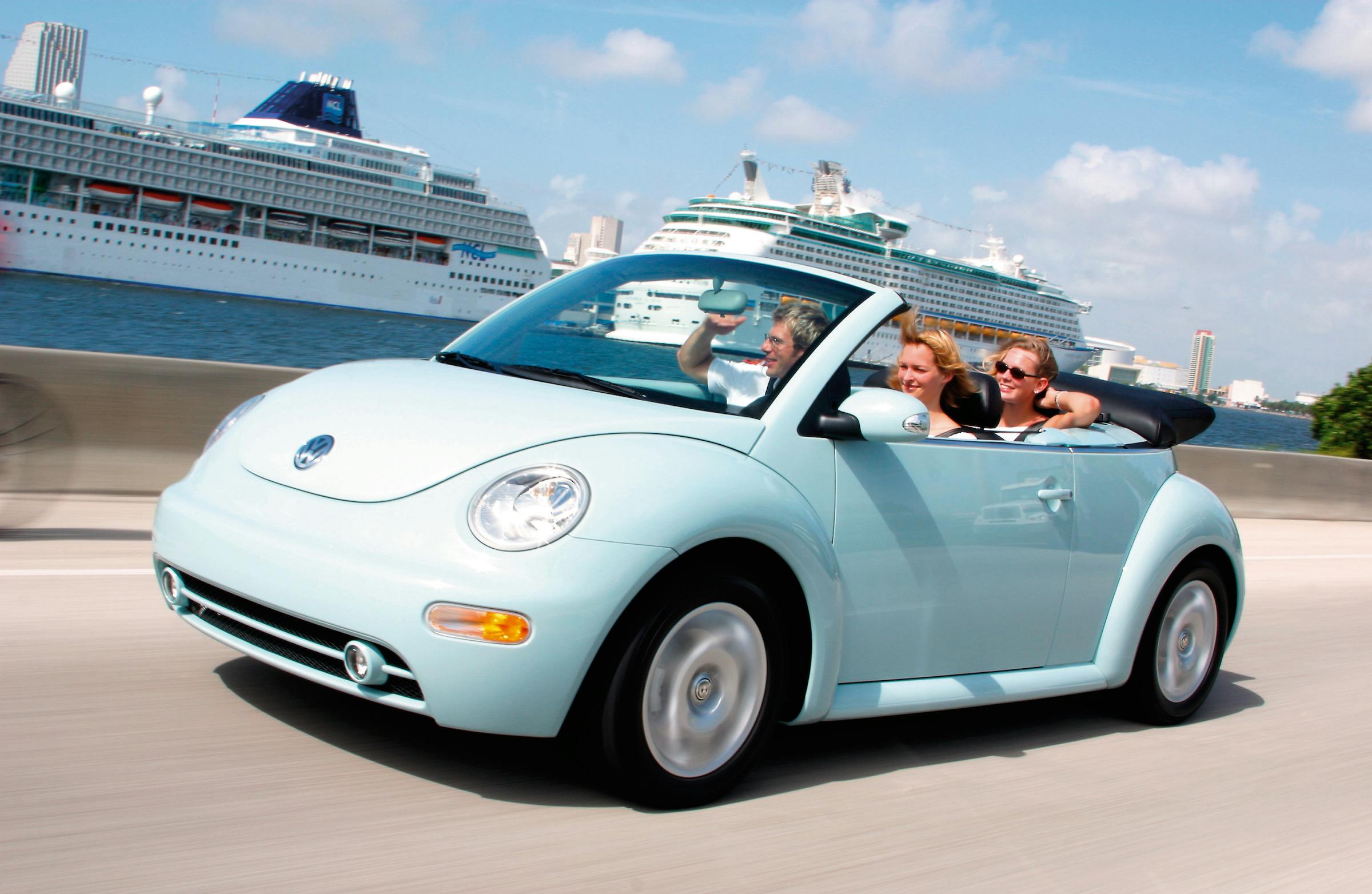 VW Beetle convertible driving action