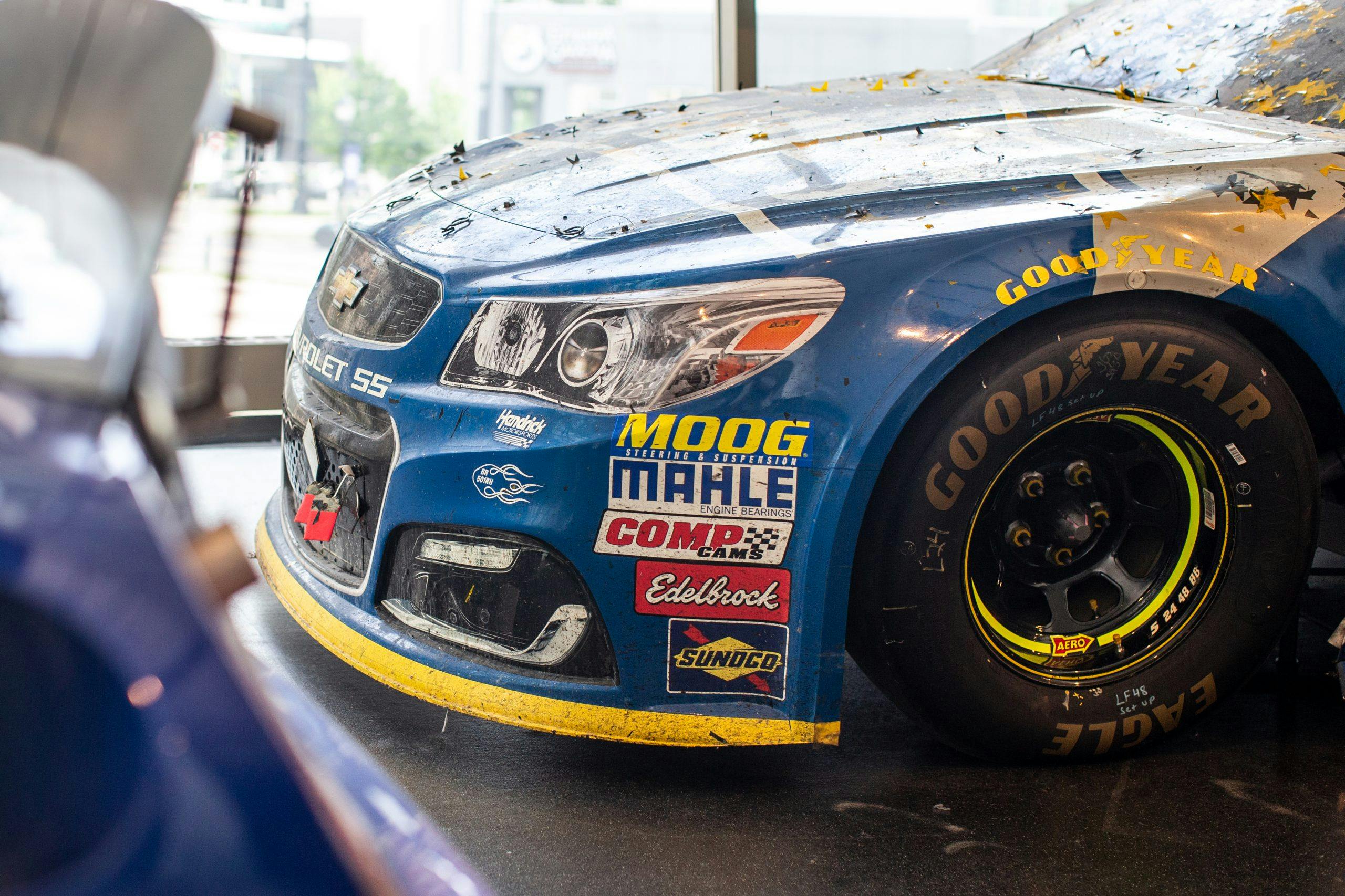 NASCAR Hall of Fame Jimmie Johnson Lowes race car front end closeup