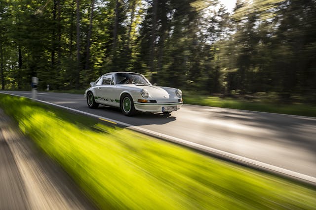 Porsche Museum 911 Carrera 2.7 RS Sport front three-quarter action