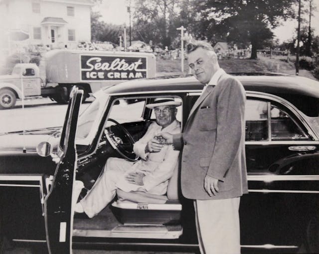 President Truman 1955 Chrysler New Yorker getting keys