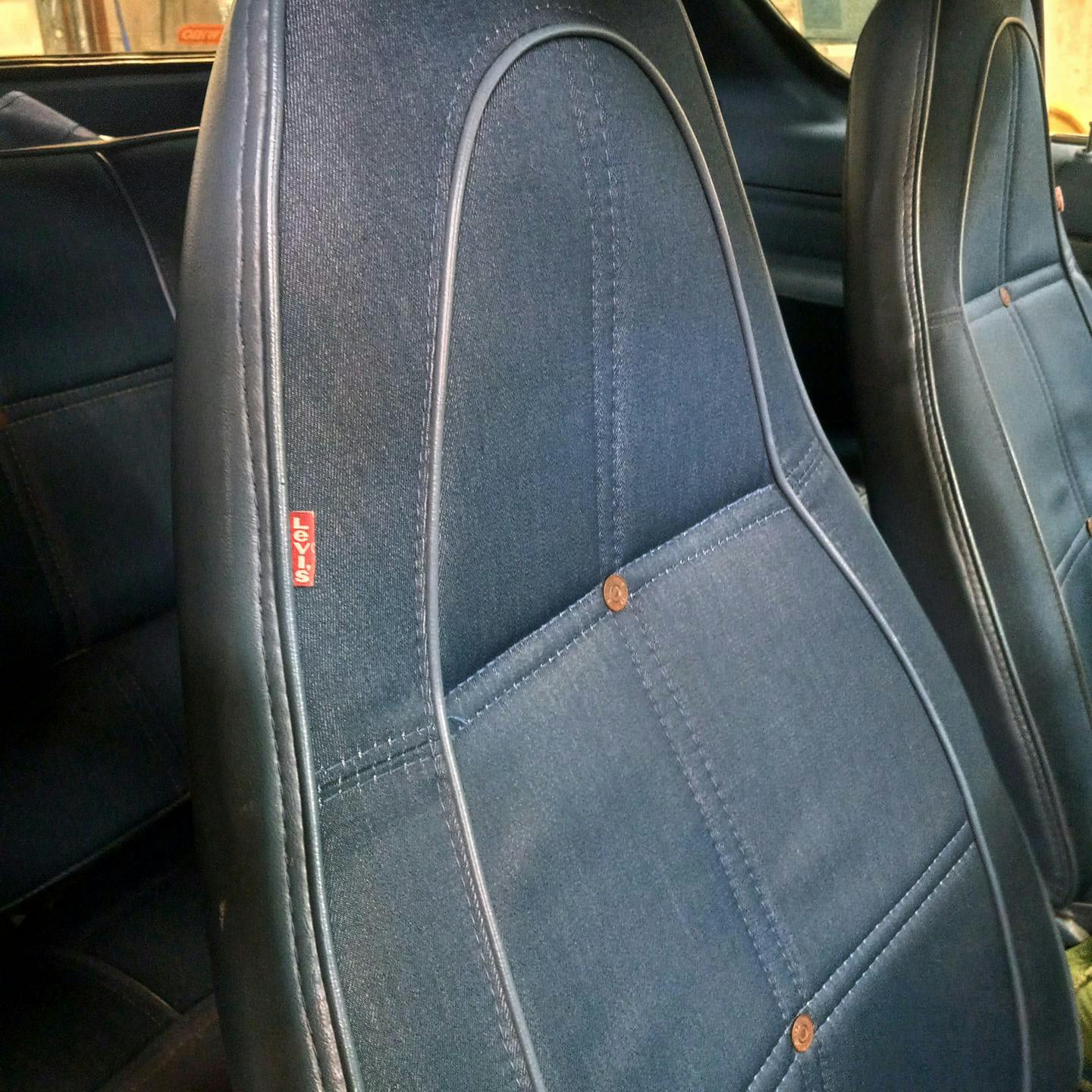 AMC Levis Gremlin interior denim seatback closeup