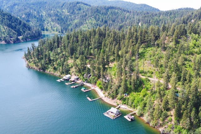 Coeur d'Alene Lake and Highway aerial view