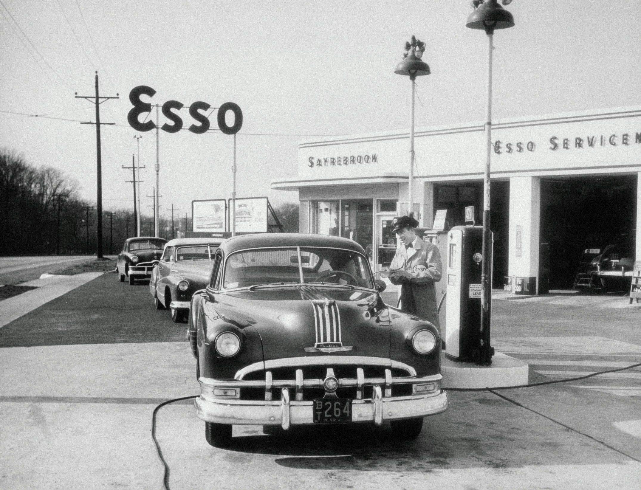 Esso gas station 1949 leaded fuel pump caution