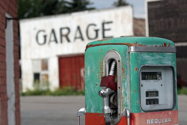 Vintage gas pump patina at old station