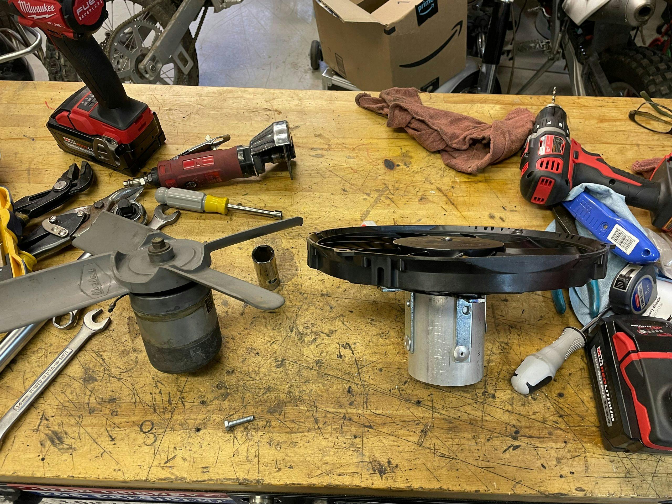 engine components on worktop