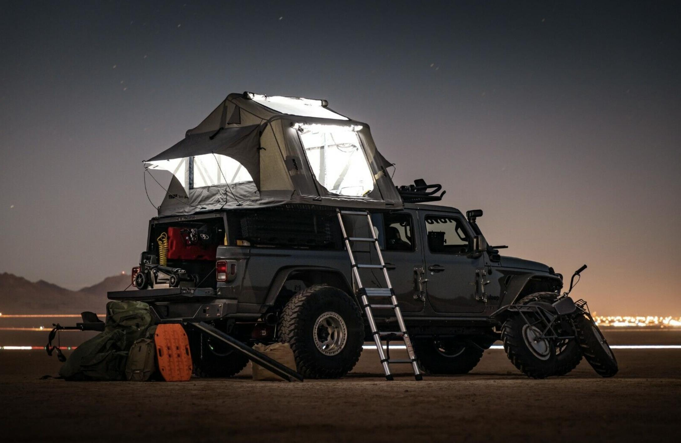 Jeep Gladiator SEMA custom rear three-quarter tent up