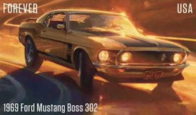 USPS 1969 Ford Mustang Boss 302 mail stamp
