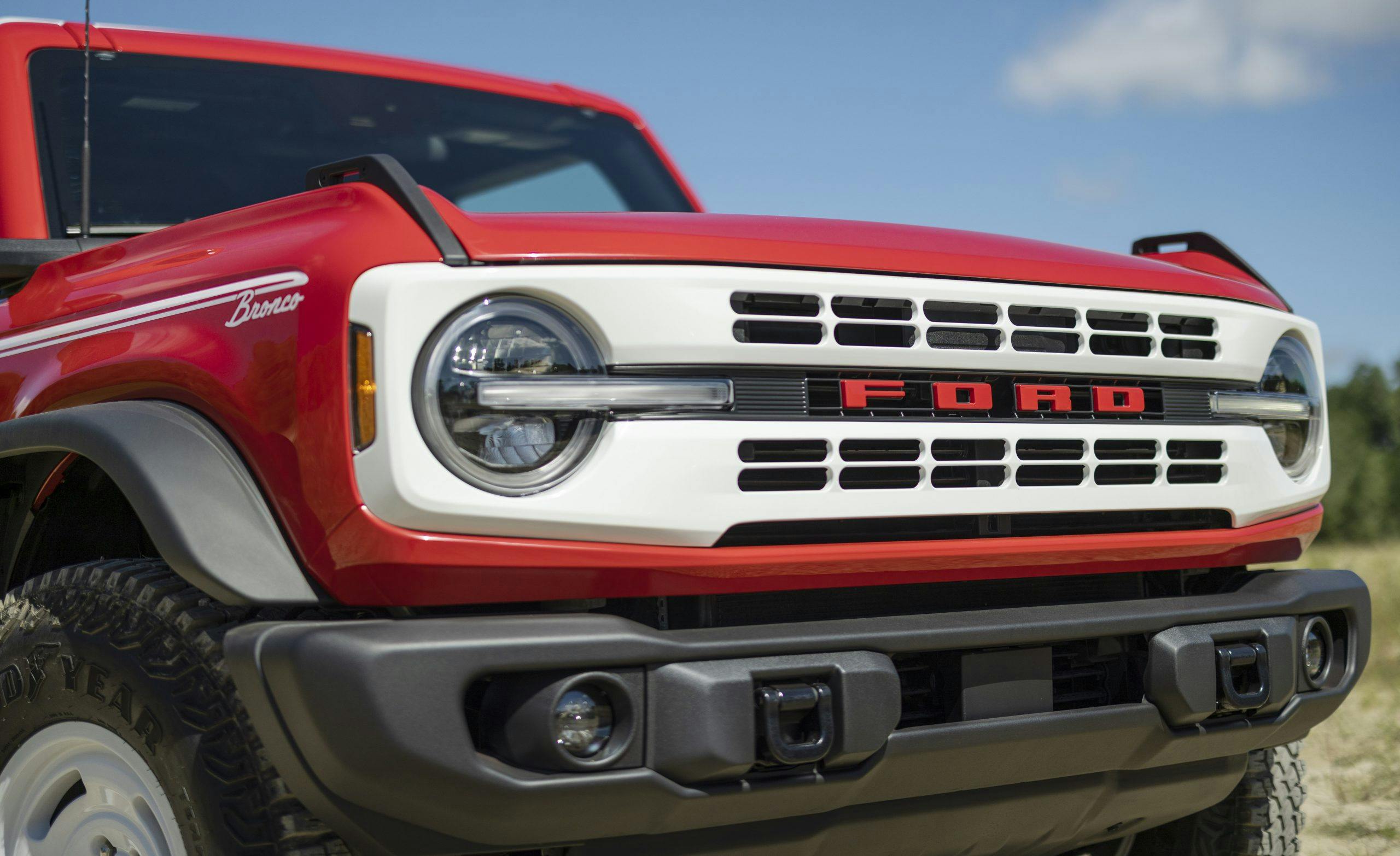 2023 Bronco Heritage Edition race red front closeup
