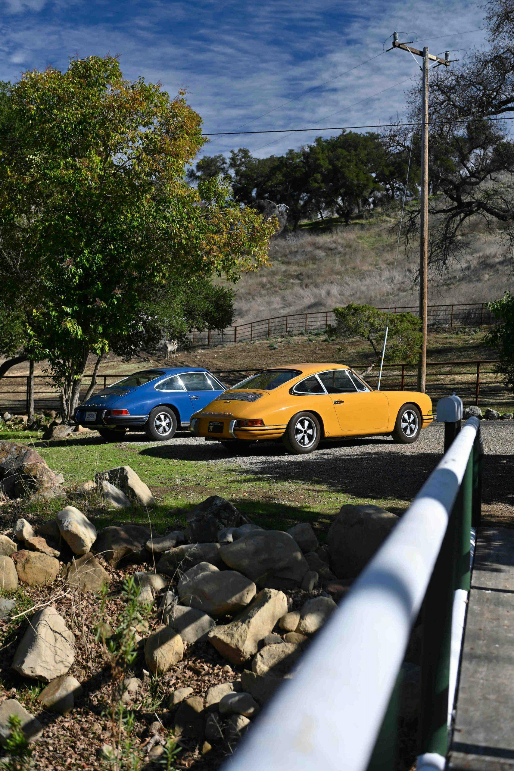 Porsche 912 and 911E parked