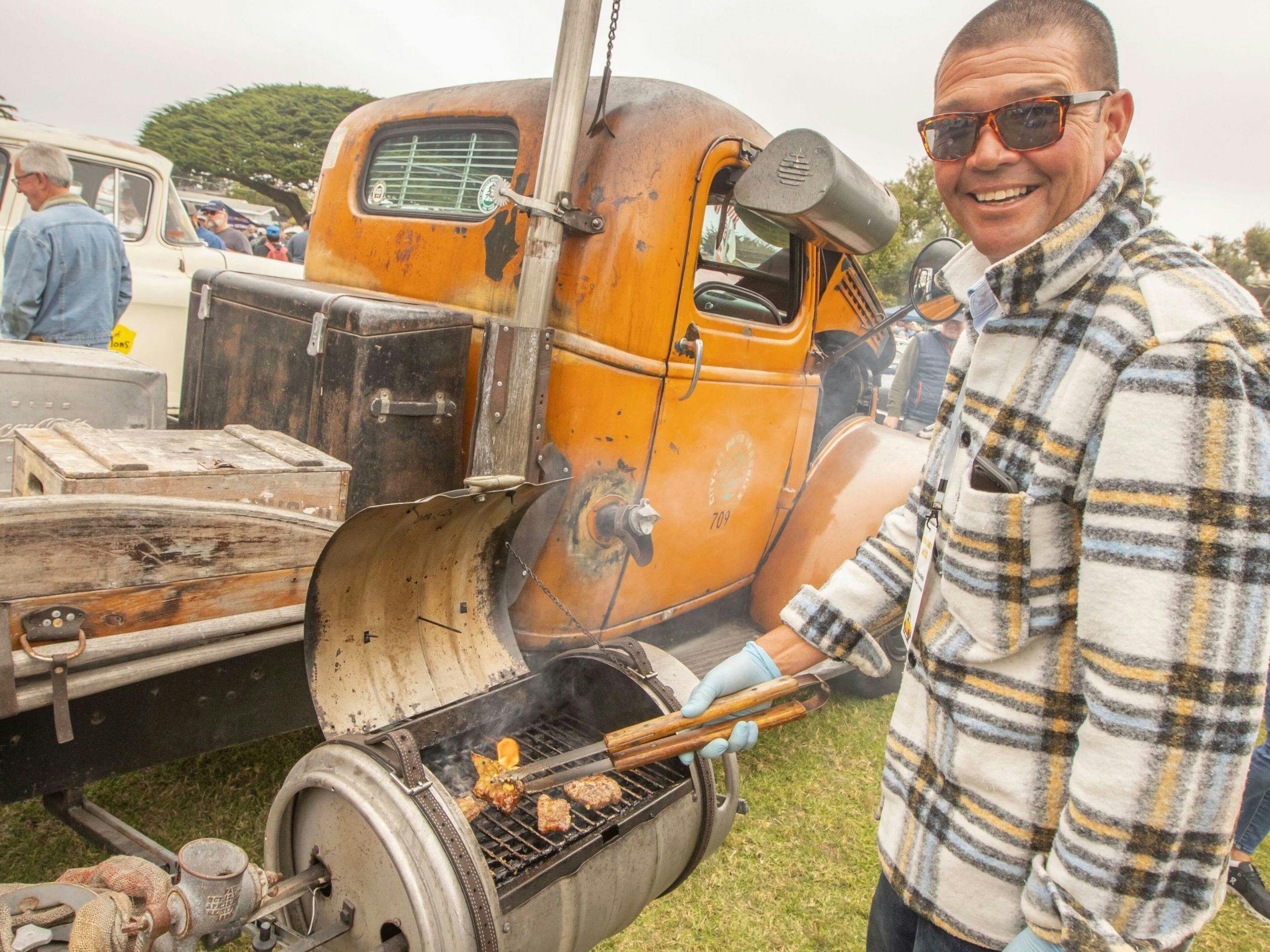 Matthew Morillo grilling and making friends at his custom truck