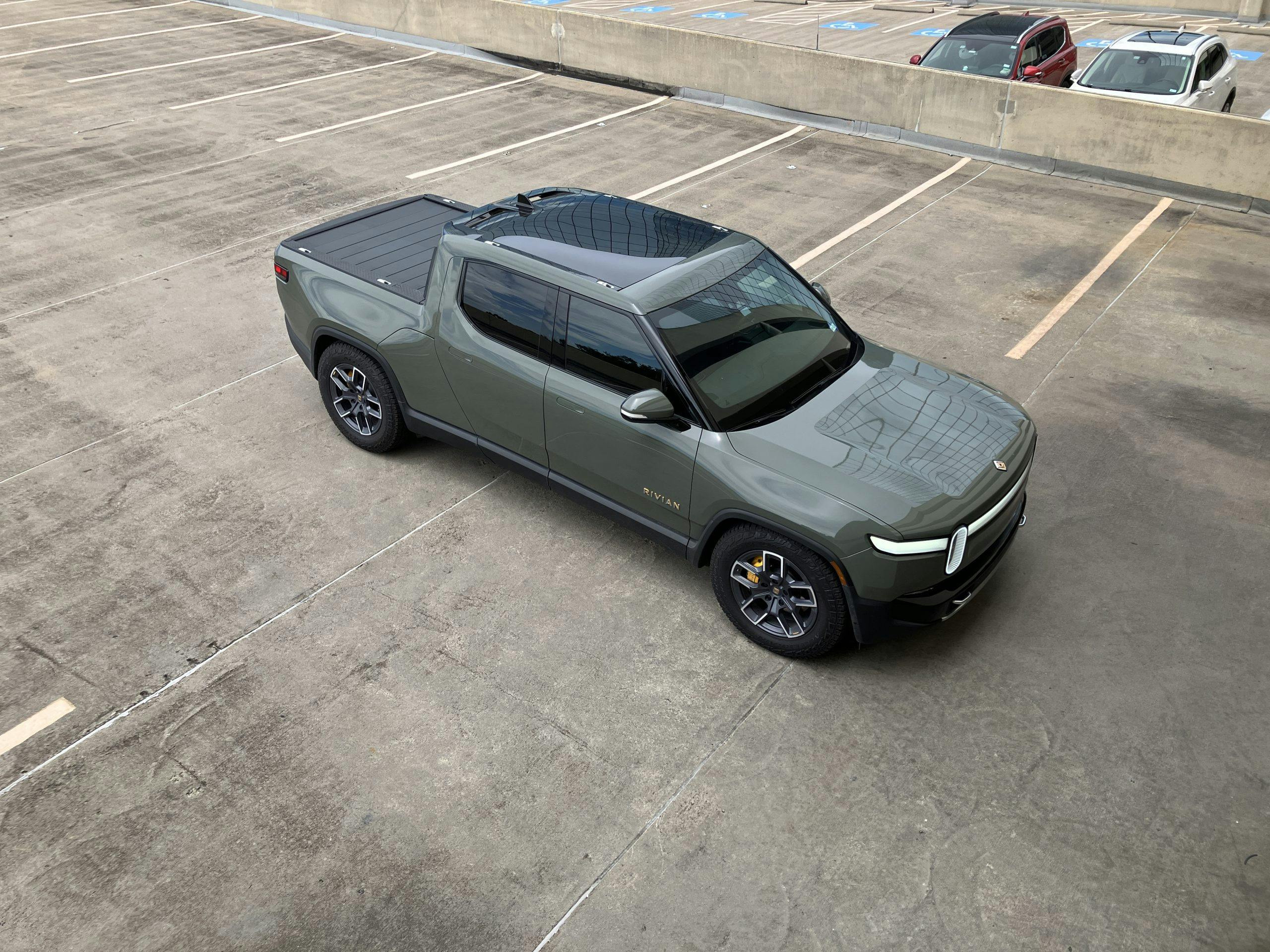 2022 Rivian R1T Launch Edition high angle front three-quarter