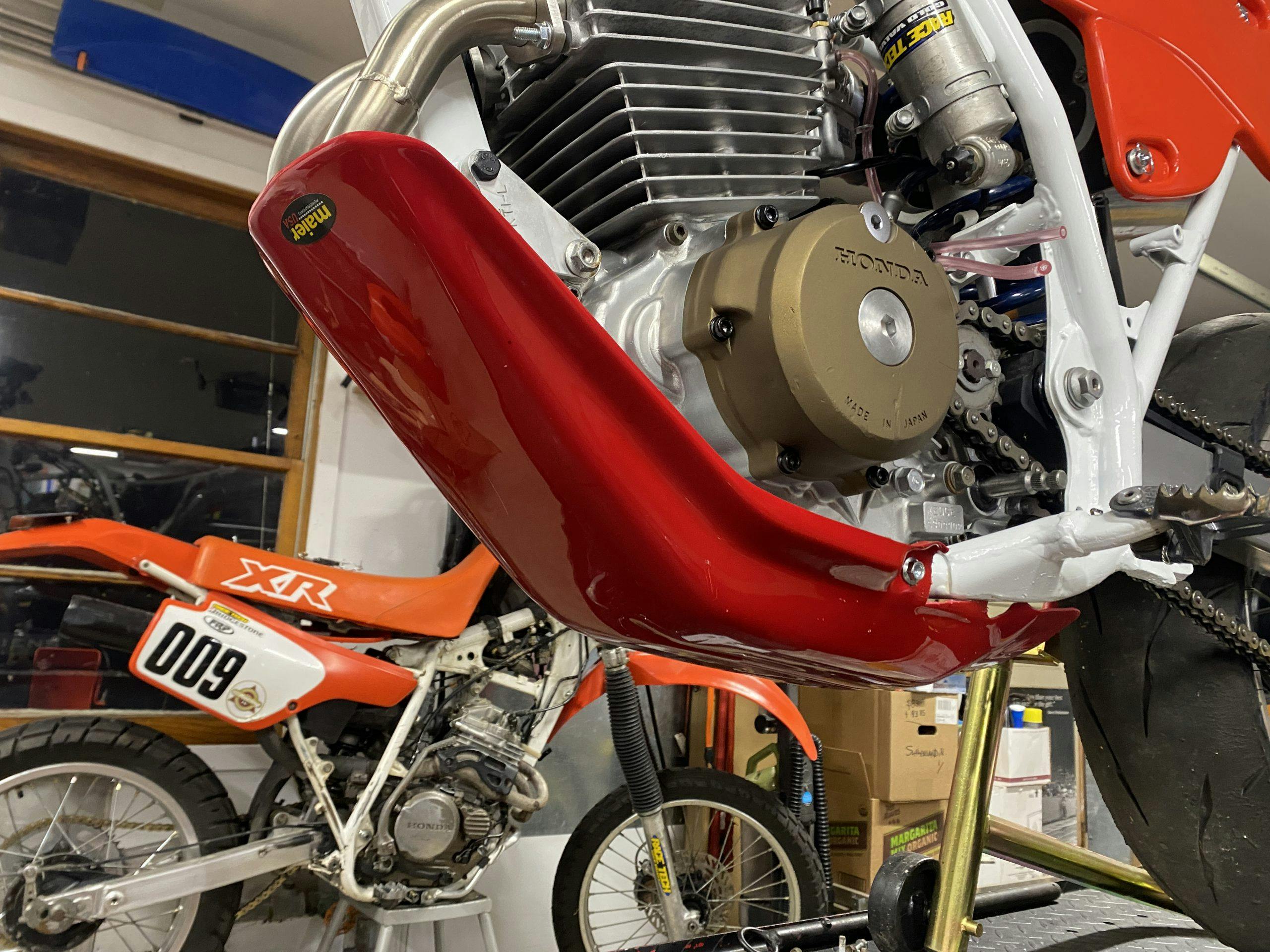 Rear fender fitted to XR250R as belly pan