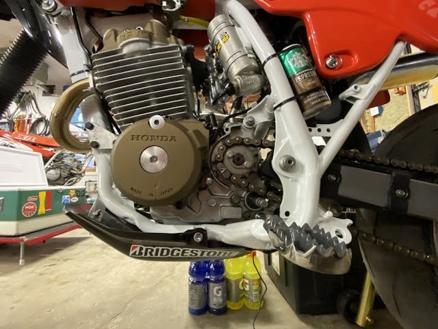 side photo of XR250R motard engine