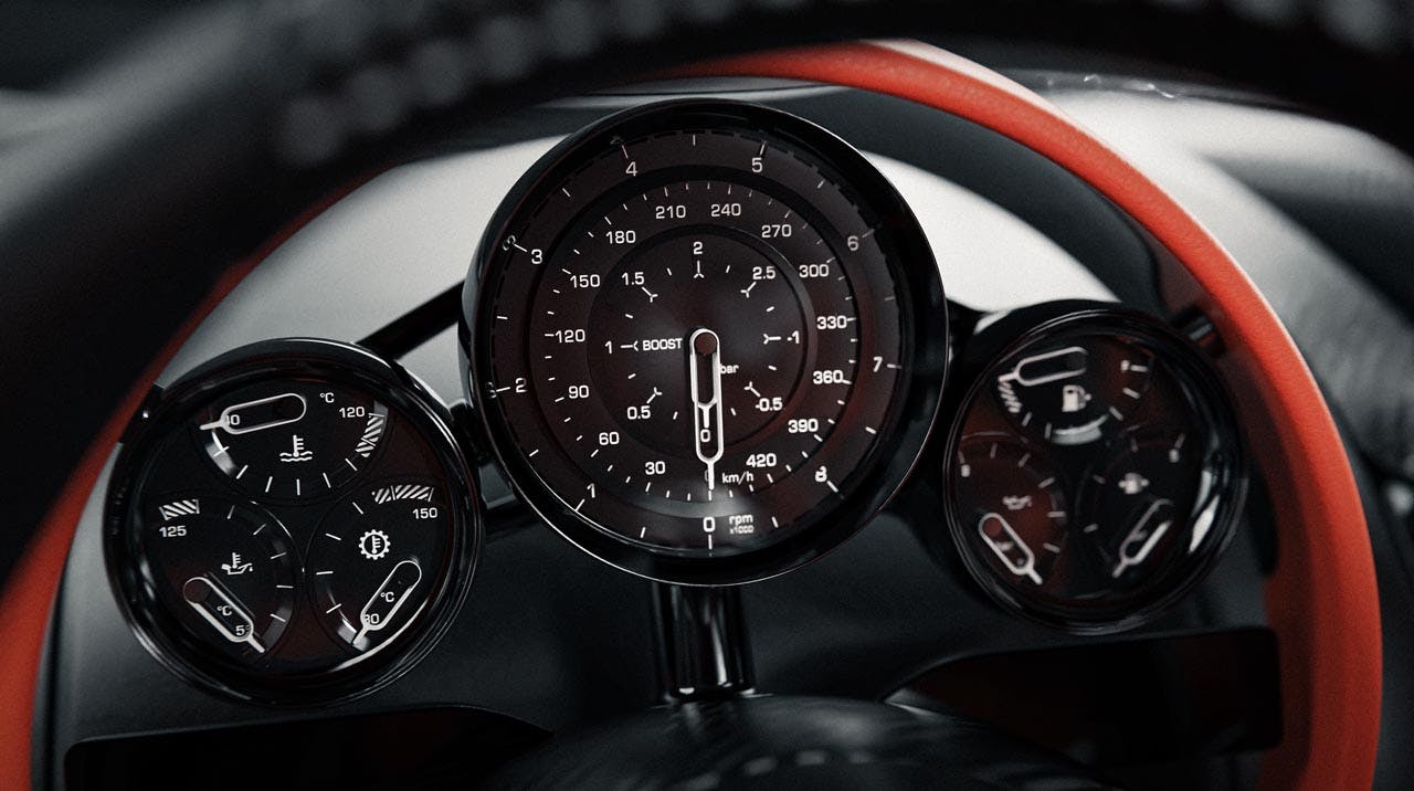 Koenigsegg CC850 interior gauge cluster