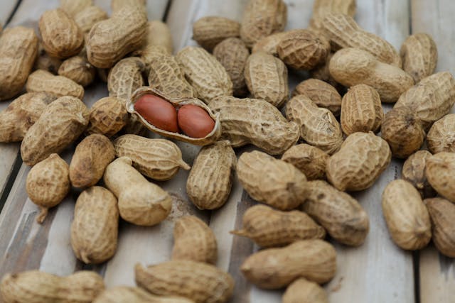 Peanuts on table closeup