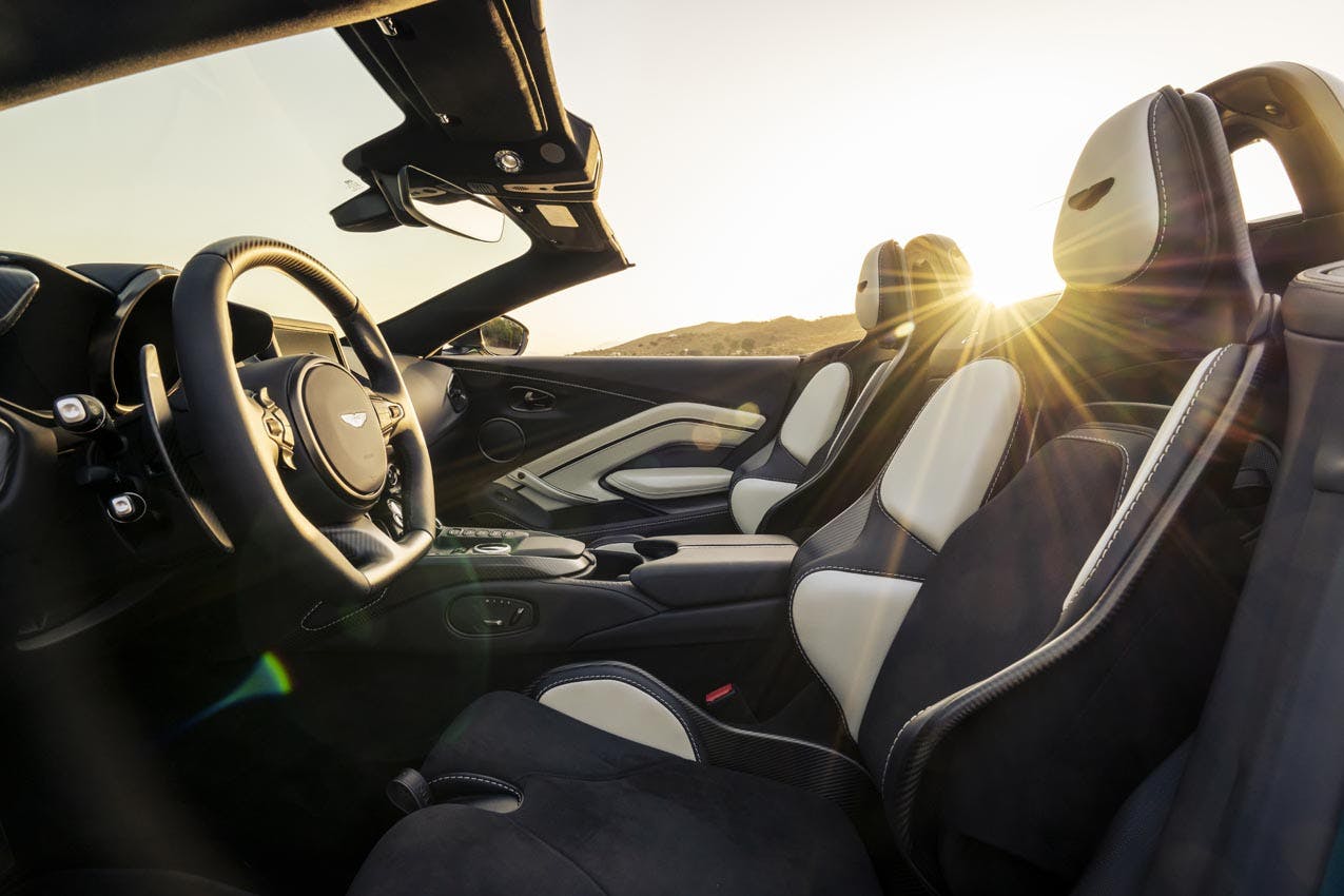 Aston Martin V12 Vantage Roadster interior seats and wheel