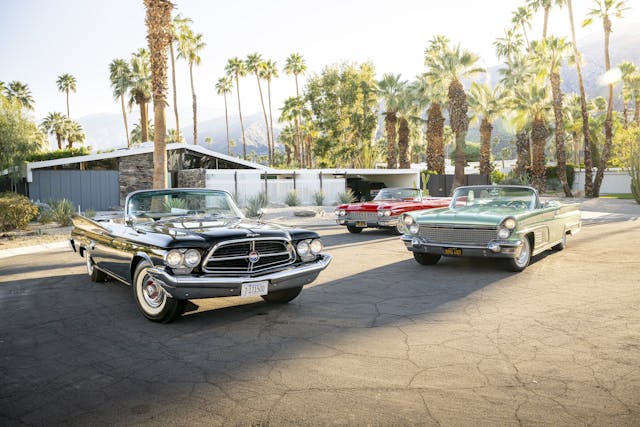 Vintage fin convertibles grouped palm springs california