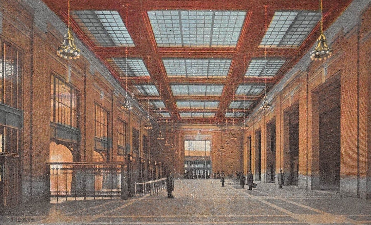 Interior Detroit buildings Michigan central station interior postcard