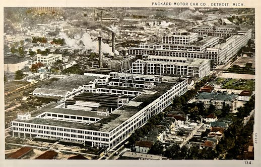 Detroit buildings Packard Plant postcard