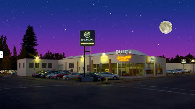 Springfield Buick dealership building at night gm buyout ev