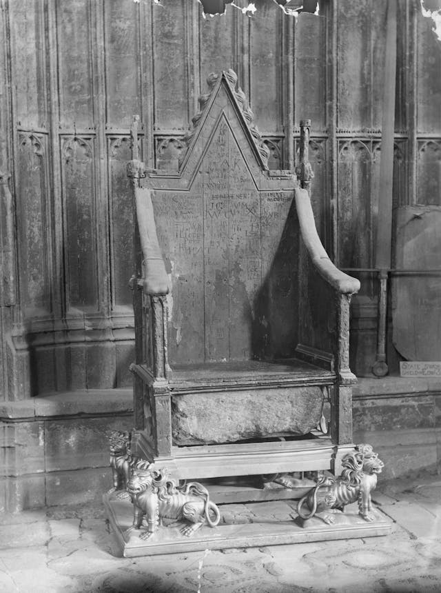 British coronation throne with Stone of Scone