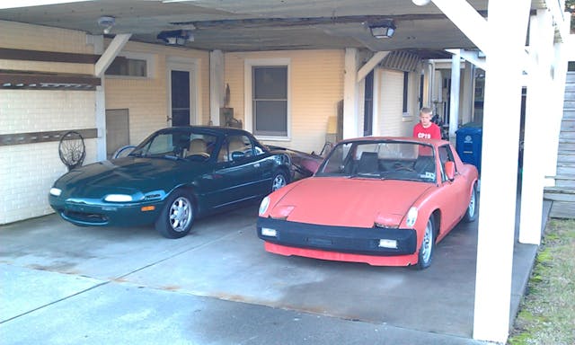 mazda miata and porsche 914 fronts carport