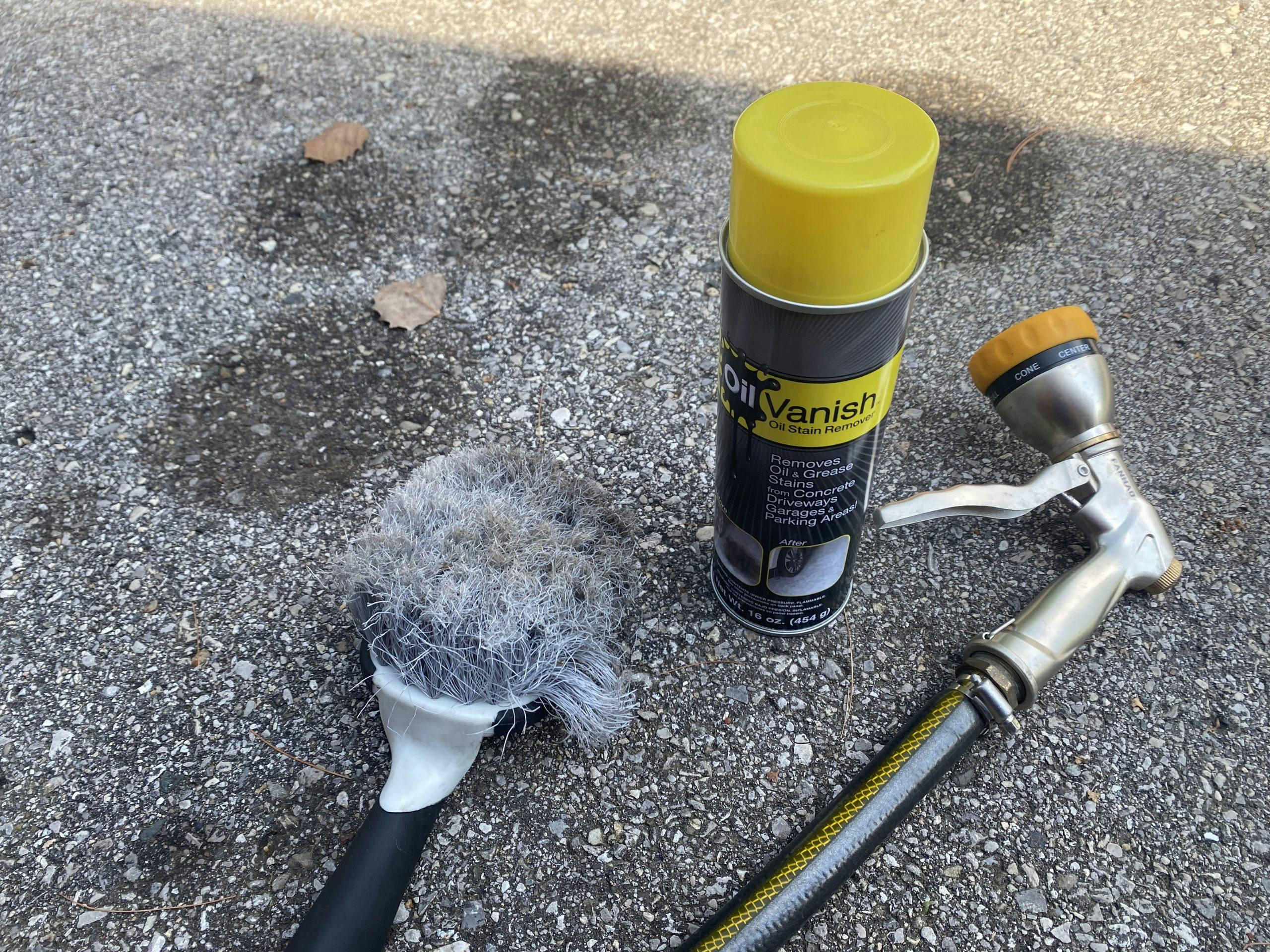 oil vanish, brush, and hose with stain