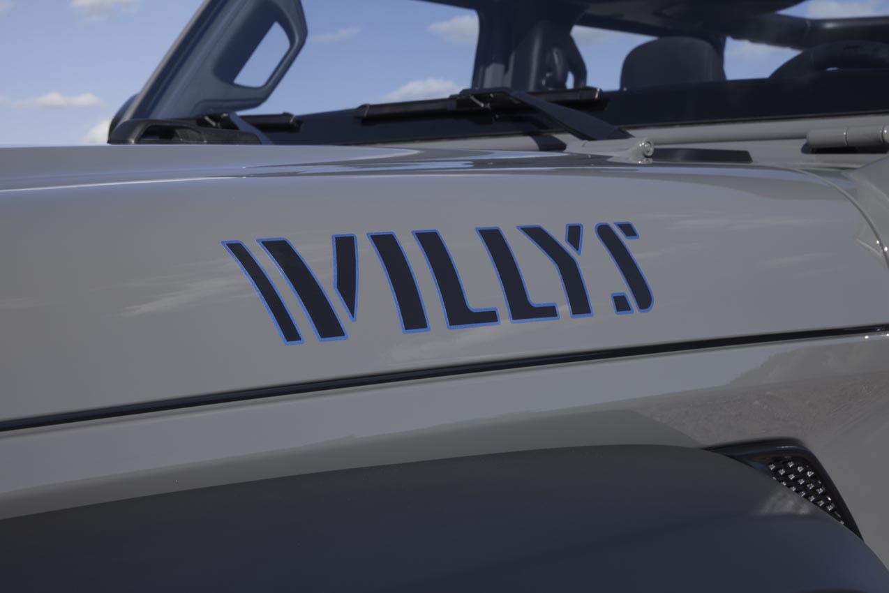 2023 Jeep Wrangler Willys 4xe exterior Willys sticker blue detail