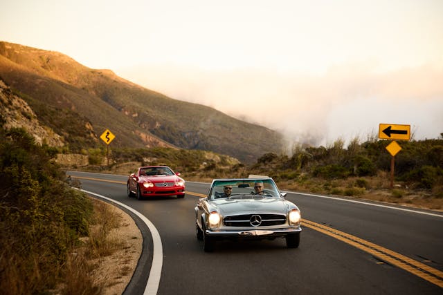 Mercedes Benz Pagoda road driving action front classic