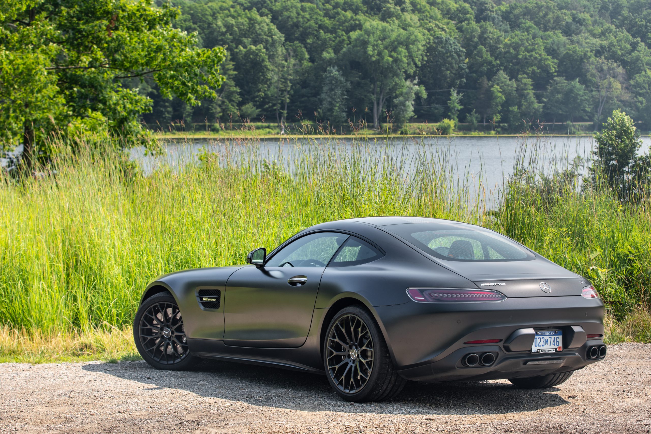 2021 Mercedes-AMG GT Stealth Edition rear three-quarter